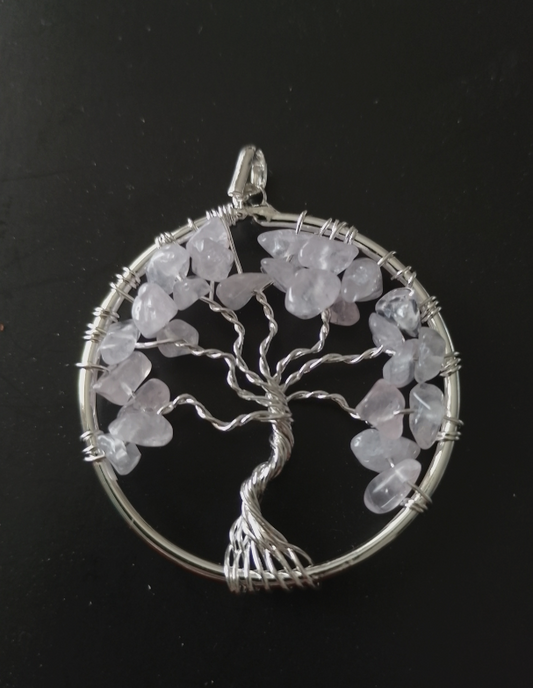 Pendentif Arbre de Vie en Quartz Rose